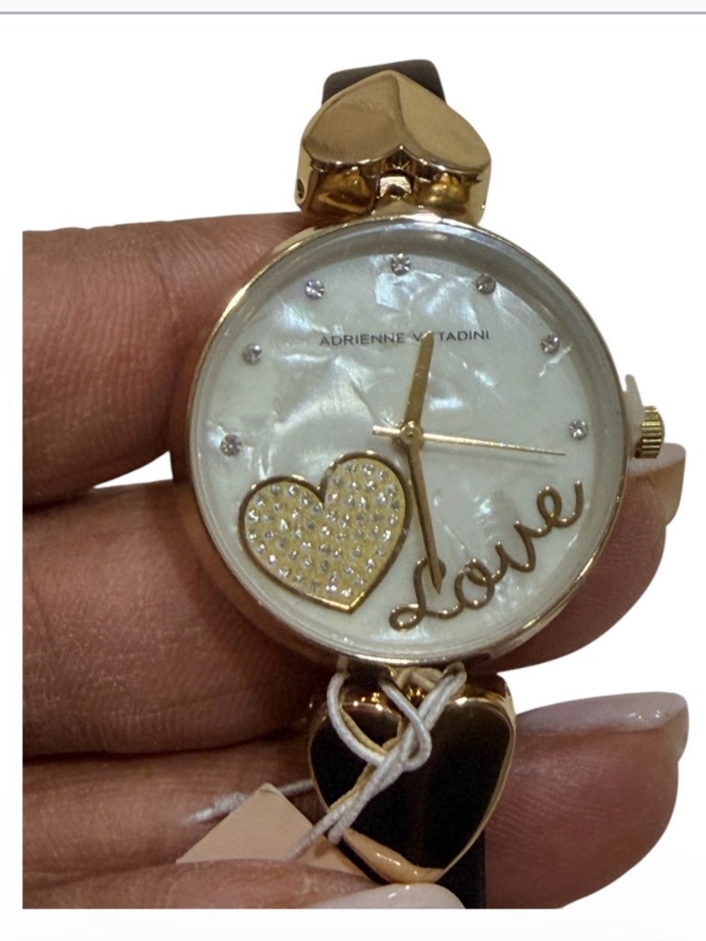 Adrienne Vittadini Gold and White Heart 'Love' Accent Women's Watch